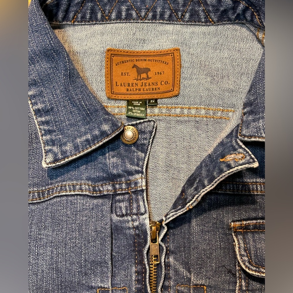 Vintage Y2K Lauren Jeans‎ Co Ralph Lauren Denim Zip Front Stretch Jean Jacket 2X - Picture 7 of 13